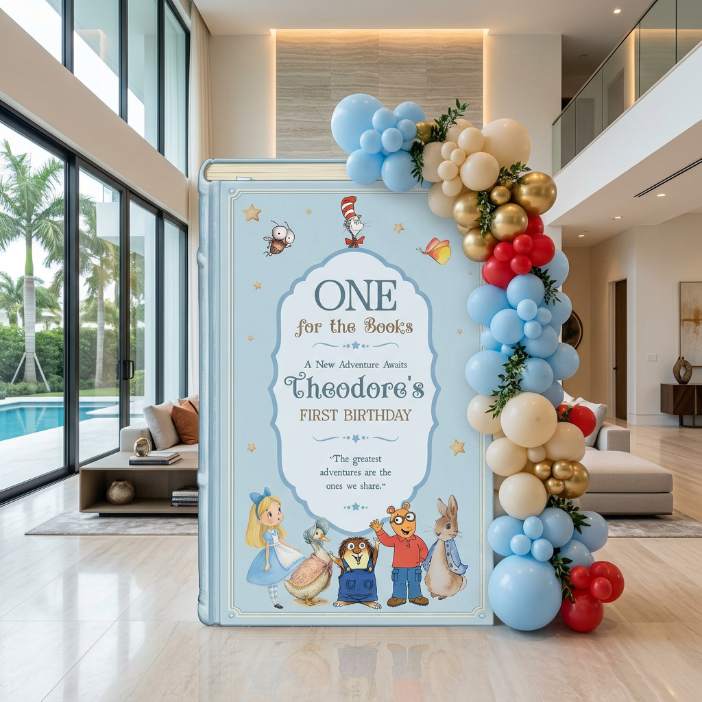 One for the Books Storybook Backdrop (Royal Blue Frame)