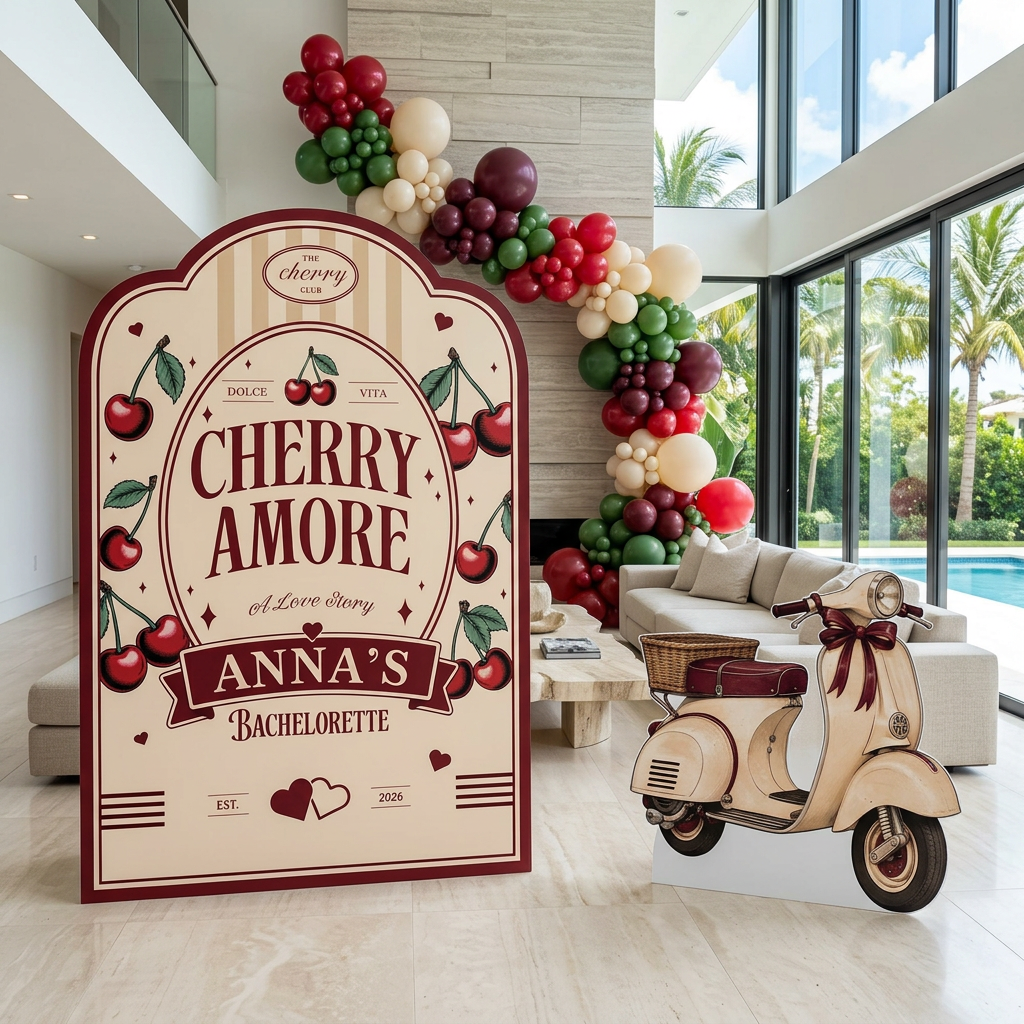 Cherry Amore Bachelorette Party Backdrop Set - display 3