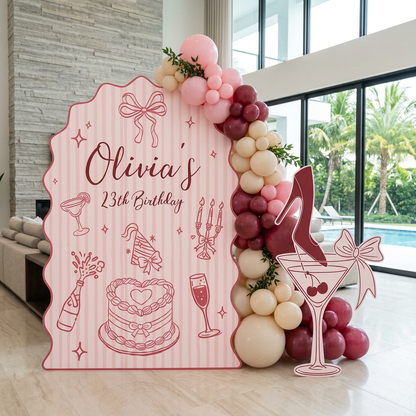 Coquette Birthday Party Backdrop Set with Martini Cutout - display 3