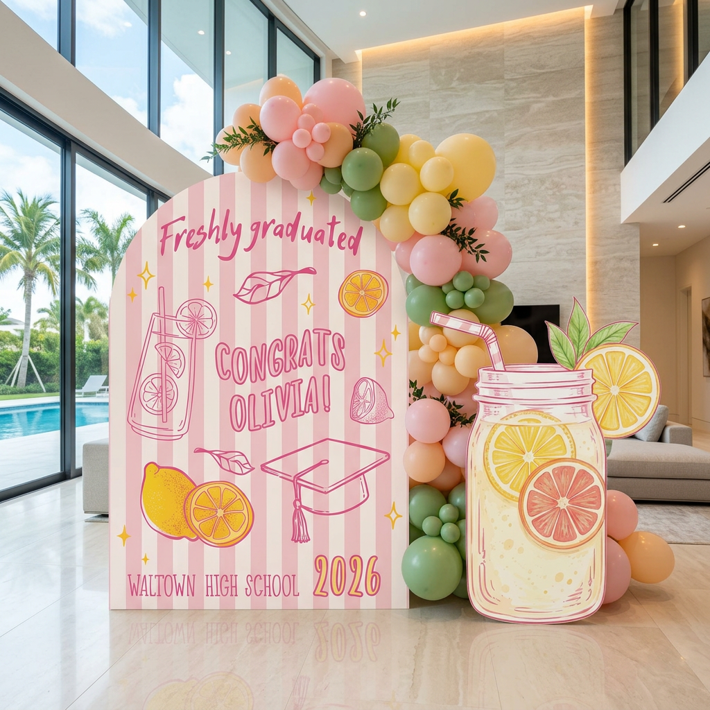 Freshly Graduated Lemonade Graduation Party Backdrop Set - display 3