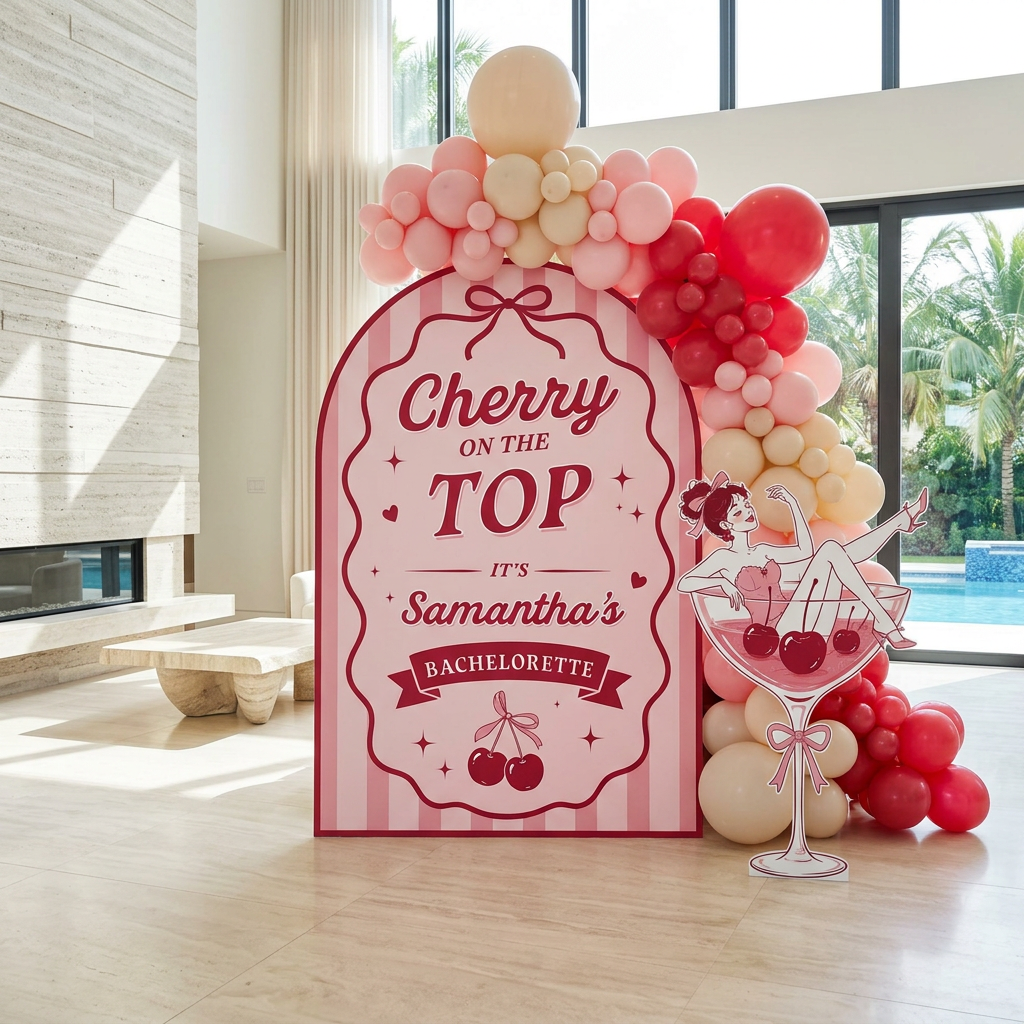 Cherry on Top Bachelorette Party Backdrop Set - display 3