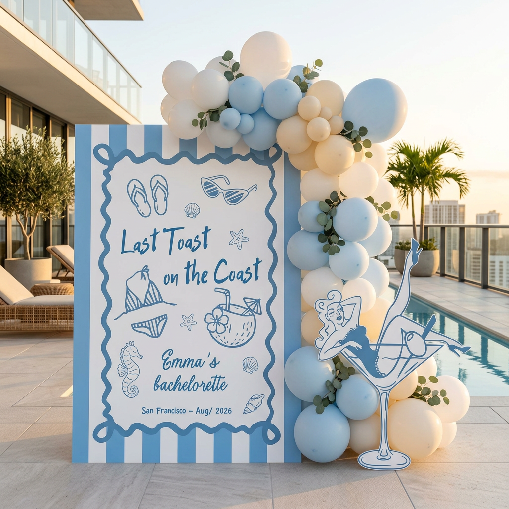 Last Toast on the Coast Bachelorette Backdrop Set - display 4