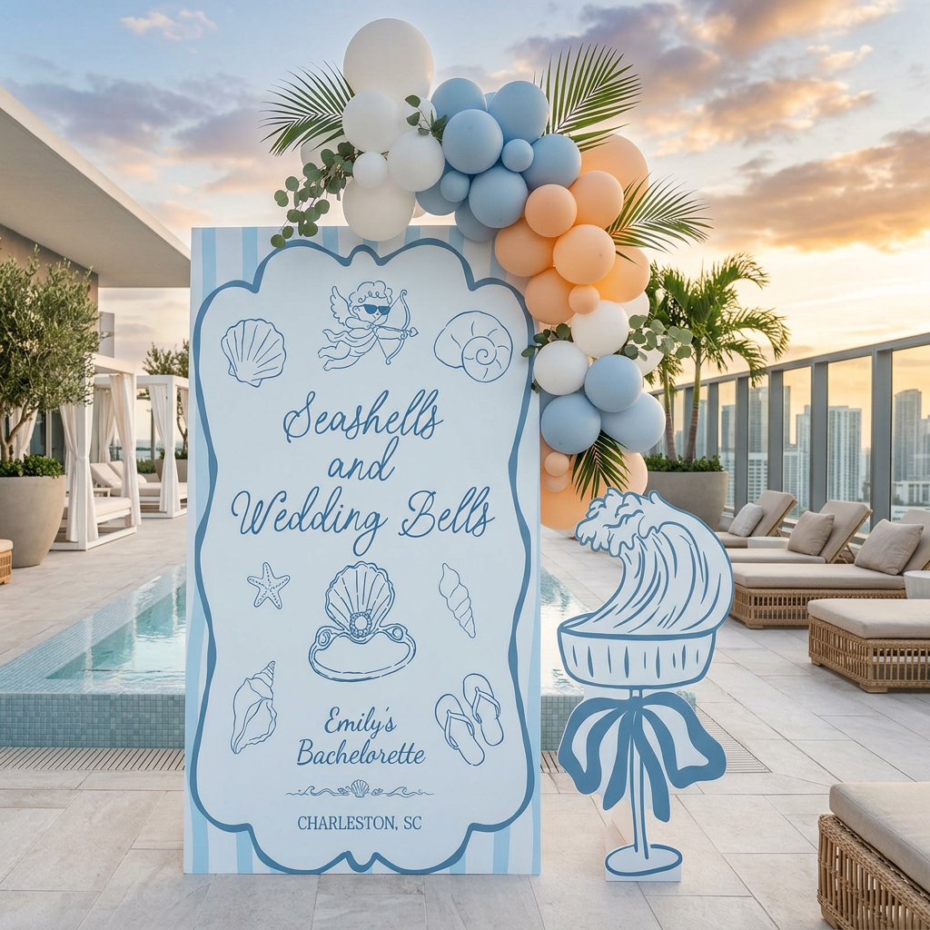 Seashells and Wedding Bells Bachelorette Backdrop Set - display 4