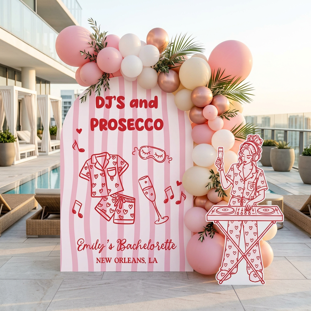 DJs and Prosecco Bachelorette Party Backdrop Set - display 4