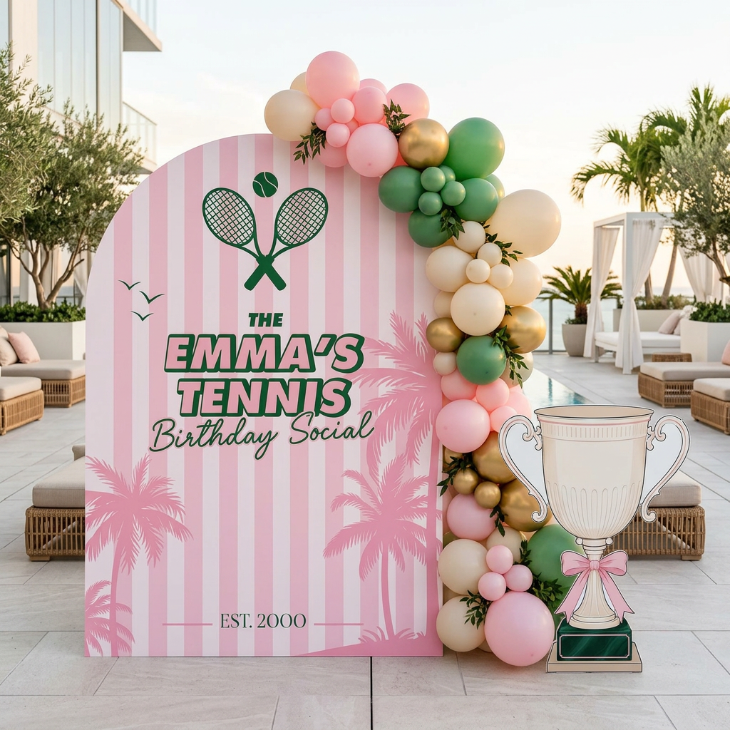 Tennis Birthday Social Personalized Arch Sign Set - display 4