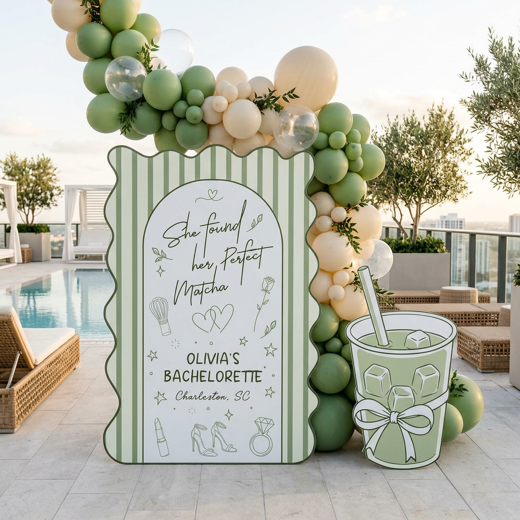 She Found Her Perfect Matcha Bachelorette Backdrop Set - display 4