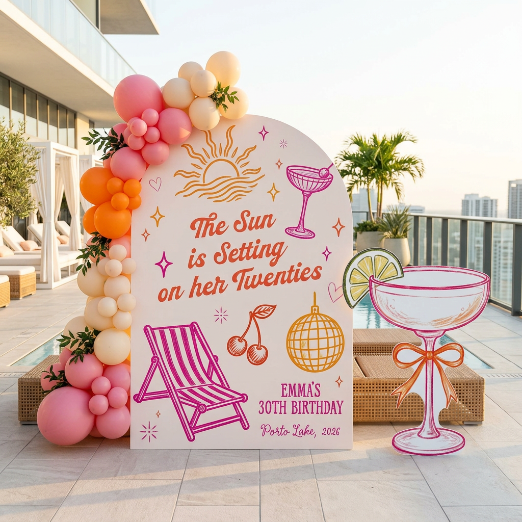 Sun Is Setting on Her Twenties Birthday Backdrop Set - display 4