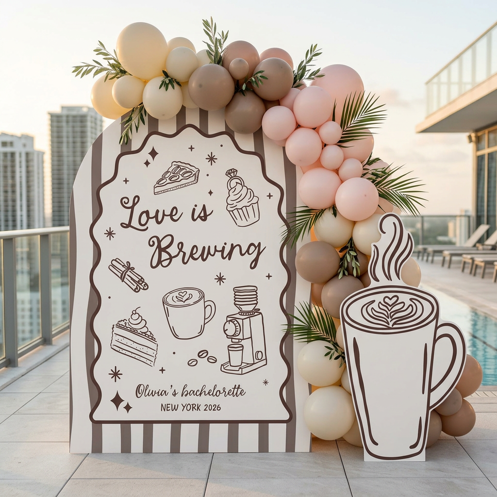 Love Is Brewing Bachelorette Party Backdrop Set - display 4