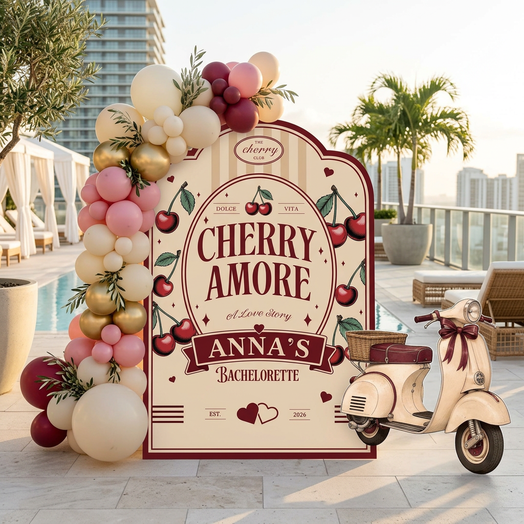 Cherry Amore Bachelorette Party Backdrop Set - display 4