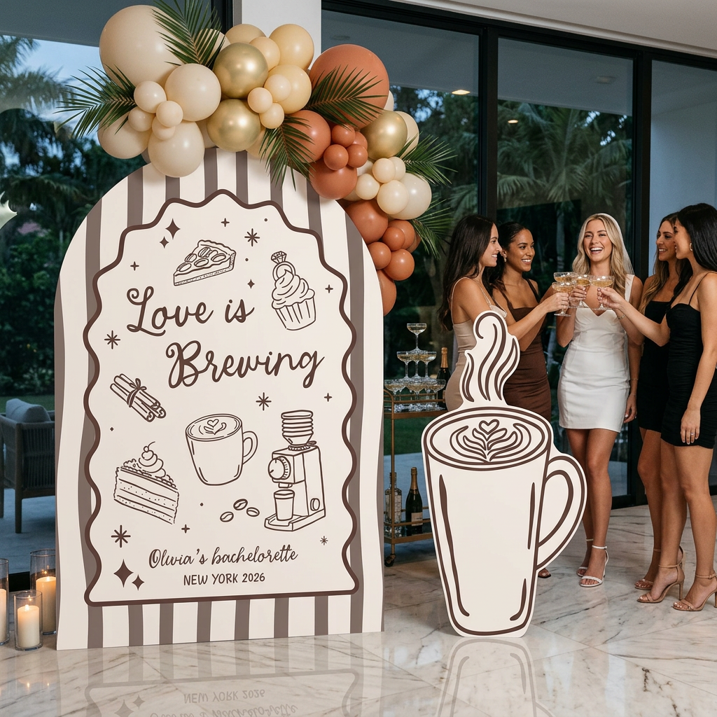 Love Is Brewing Bachelorette Party Backdrop Set - display 5