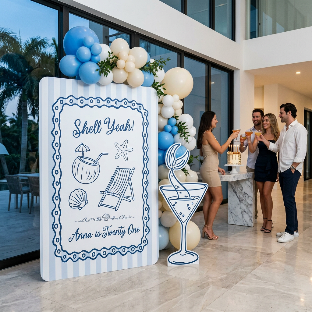 Shell Yeah Beach Birthday Backdrop Set - display 5