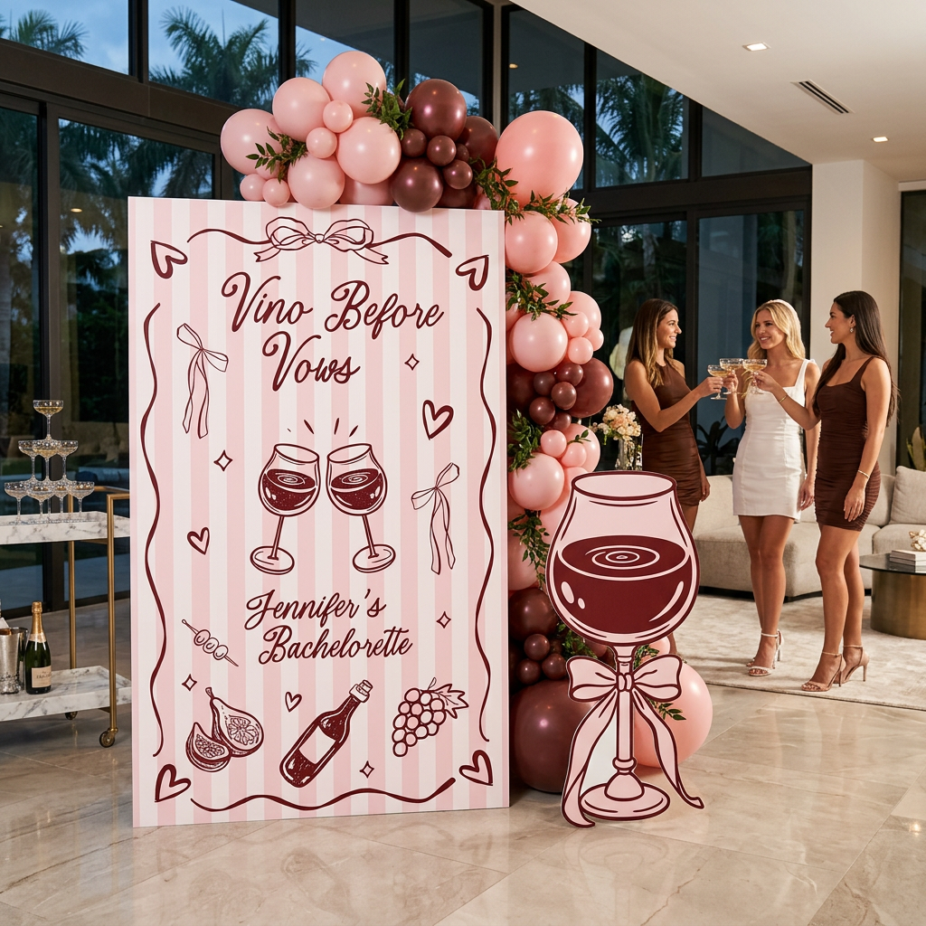 Vino Before Vows Bachelorette Party Backdrop Set - display 5