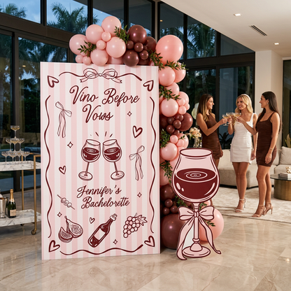 Vino Before Vows Bachelorette Party Backdrop Set - display 5