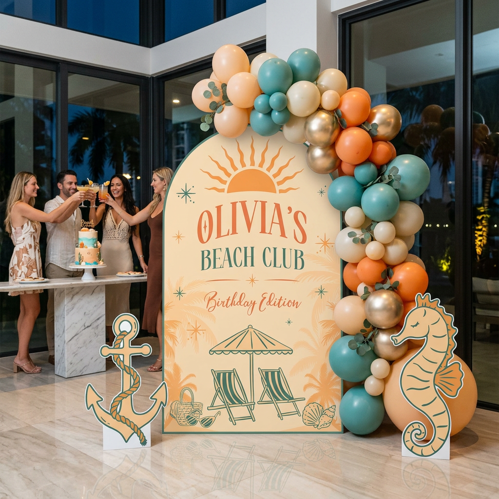 Beach Club Birthday Party Arch Sign Set - display 5