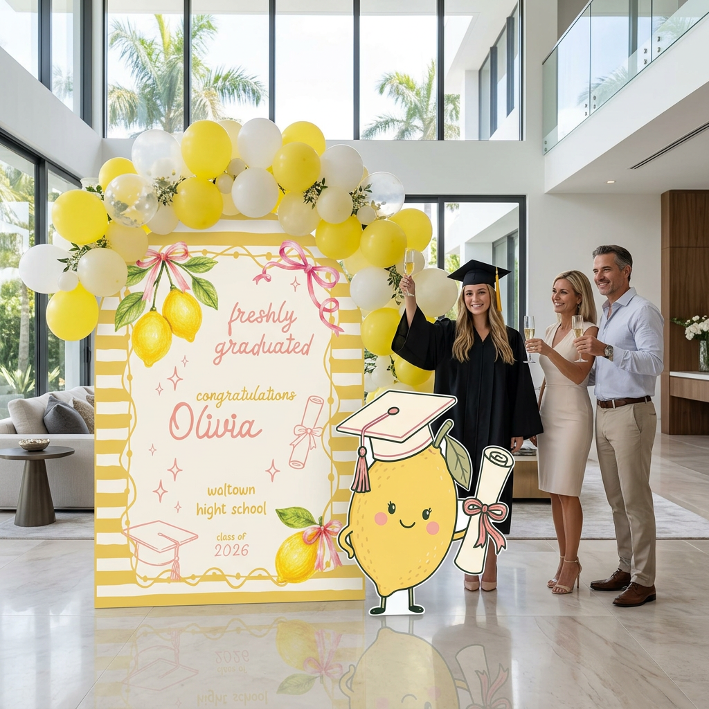 Freshly Graduated Lemon Graduation Party Backdrop Set - display 5