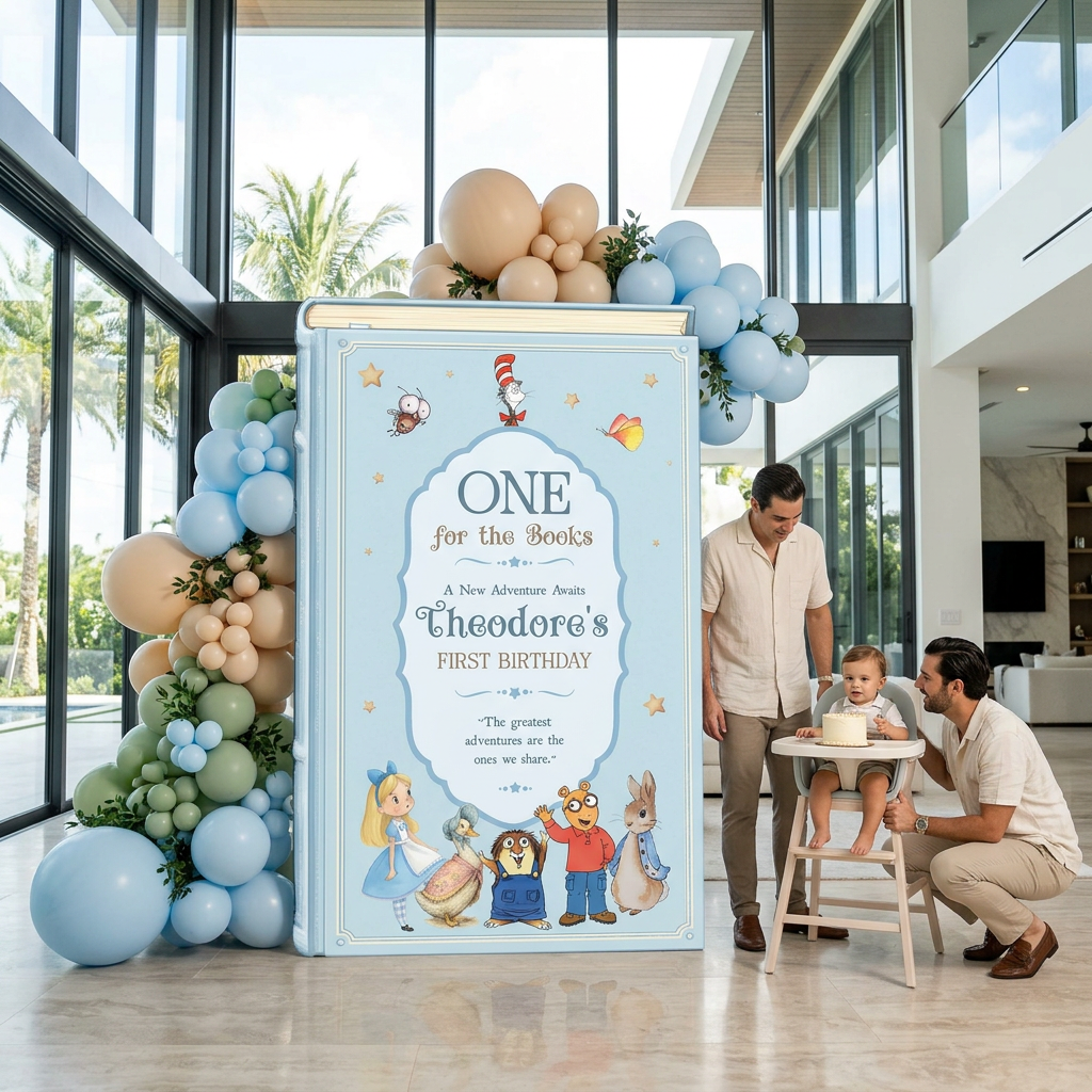 One for the Books Storybook Backdrop (Royal Blue Frame)