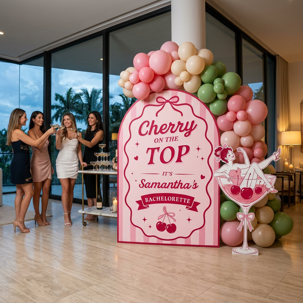 Cherry on Top Bachelorette Party Backdrop Set - display 5