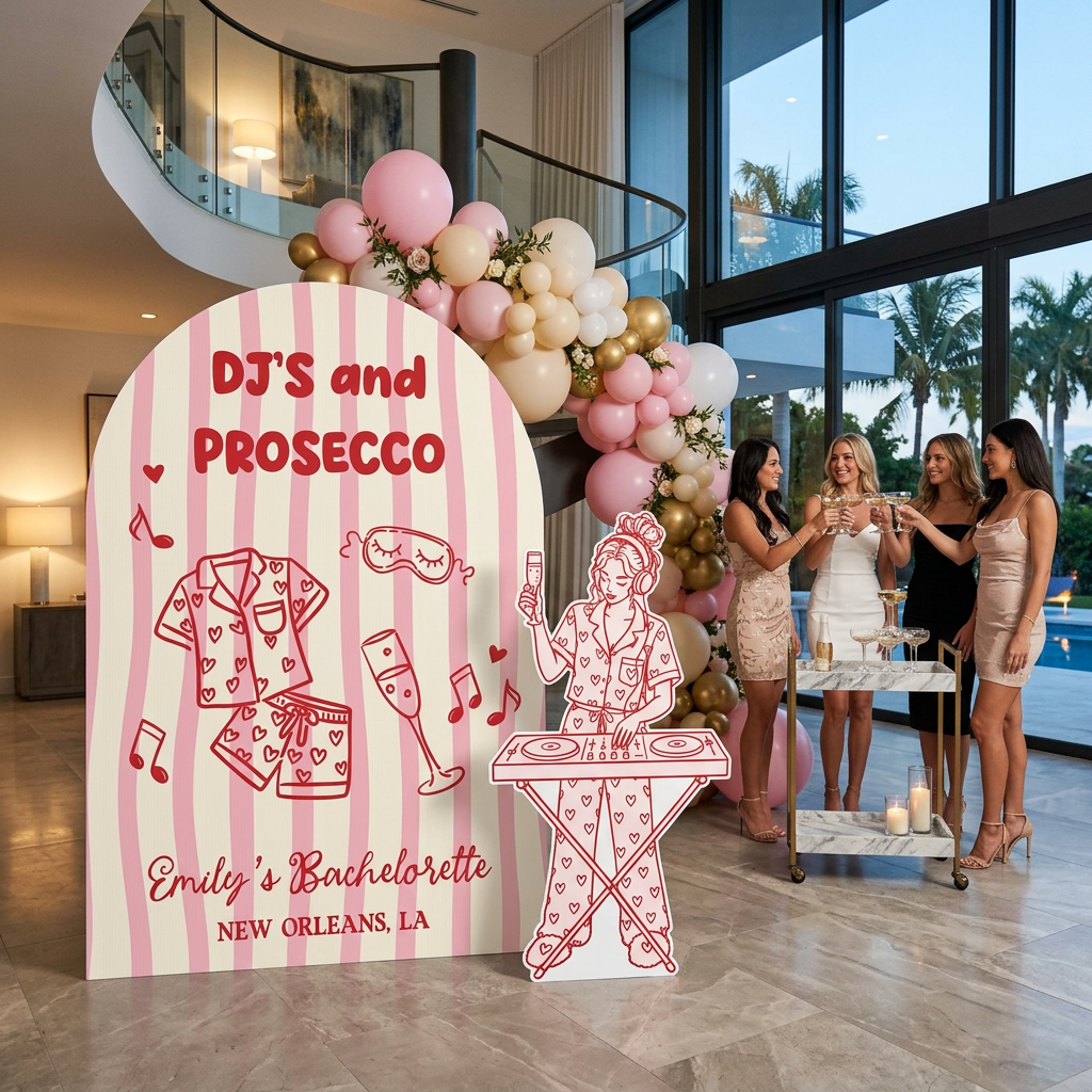 DJs and Prosecco Bachelorette Party Backdrop Set - display 5